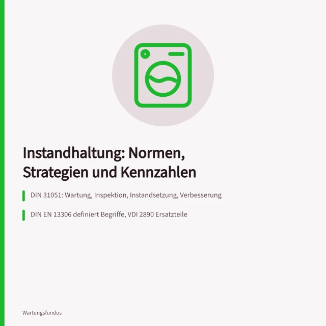 Karte zu Instandhaltungsnormen, Strategien und Kennzahlen wie MTBF und OEE. Instandhaltung von Anlagen: Strategien, Normen und Kennzahlen
