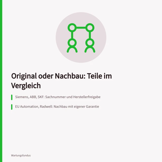 Vergleich von Originalersatzteilen und Nachbau mit Preisen und Garantiebedingungen. Originalersatzteile oder Nachbau im Vergleich