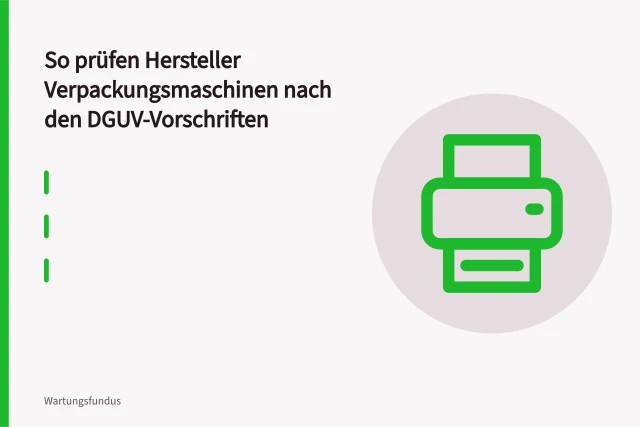 Verpackungsmaschine mit Schutzeinrichtung und rotem Not-Halt-Schalter in Produktion. So prüfen Hersteller Verpackungsmaschinen nach den DGUV-Vorschriften